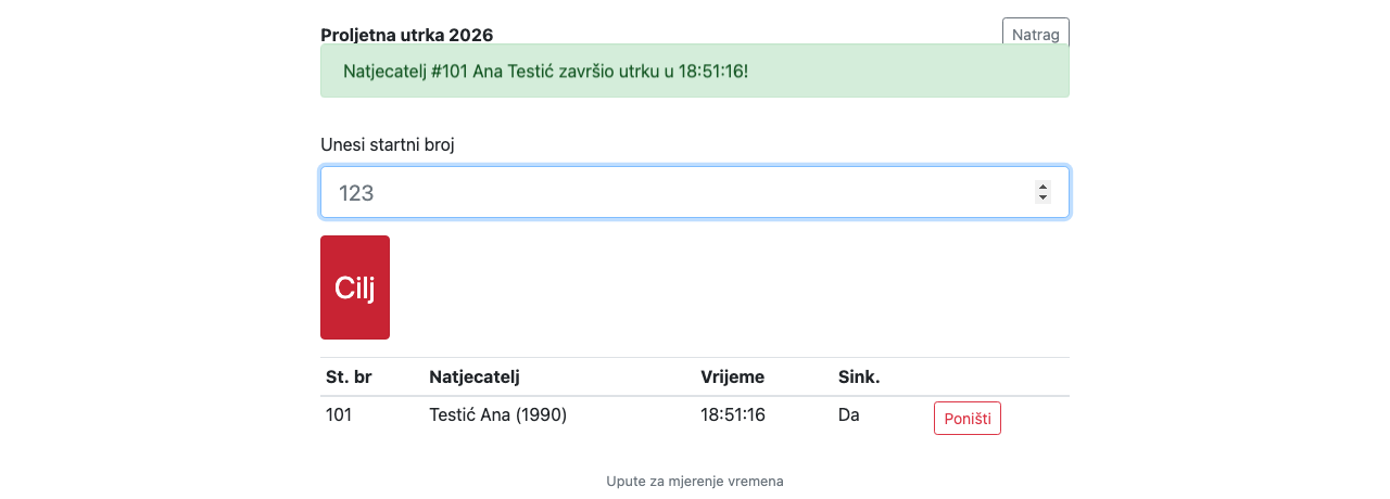 Ekran za mjerenje vremena na cilju
